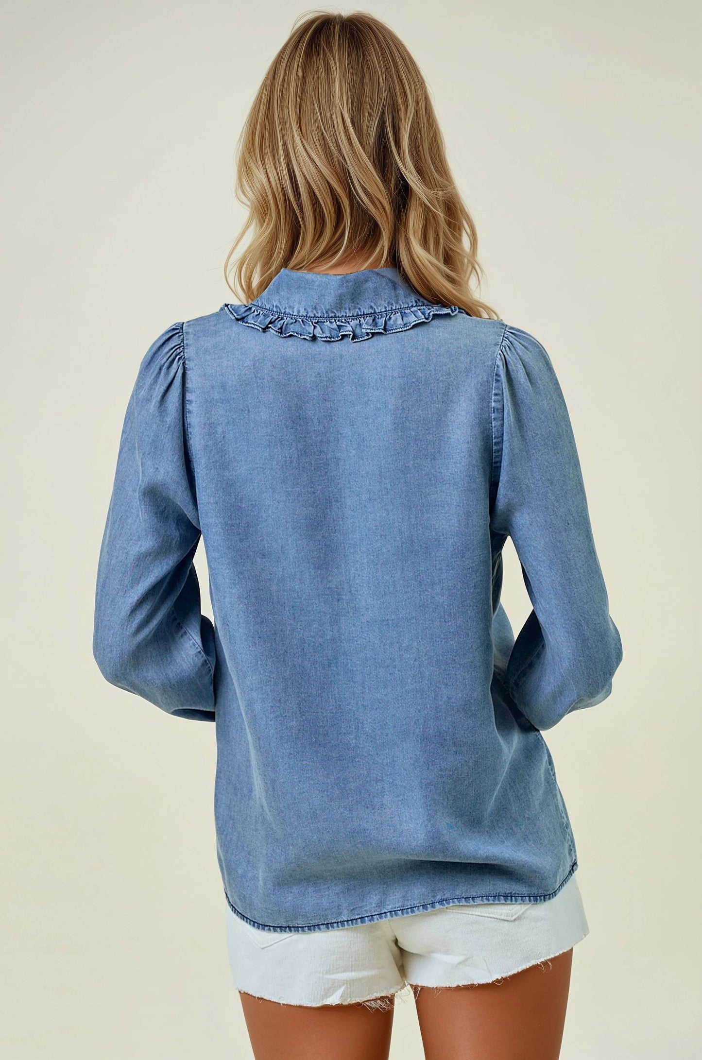 Tencel Denim Long Sleeve Button Down Blouse