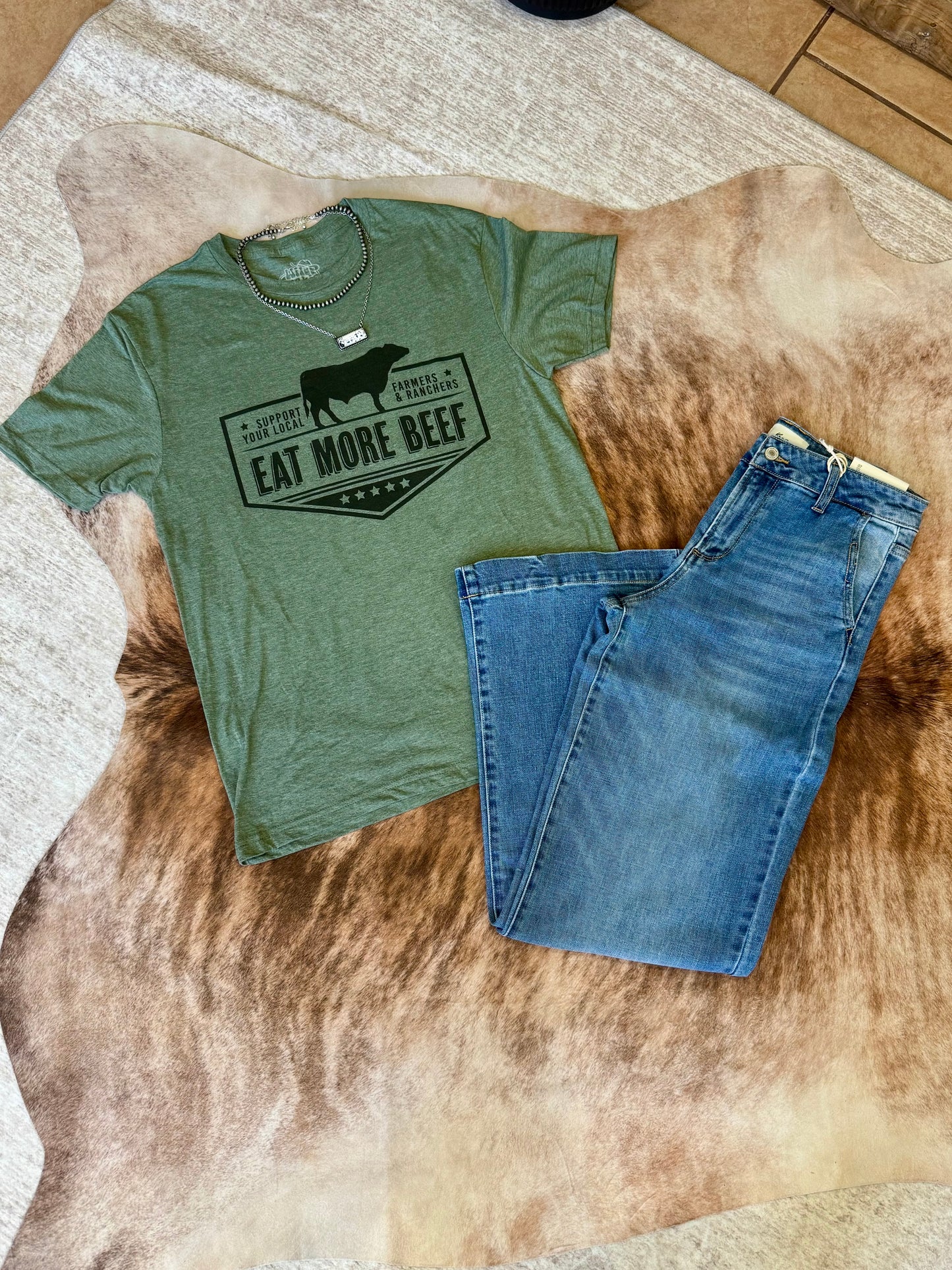 Farmers & Ranchers Eat More Beef Graphic Tee/Heather Green