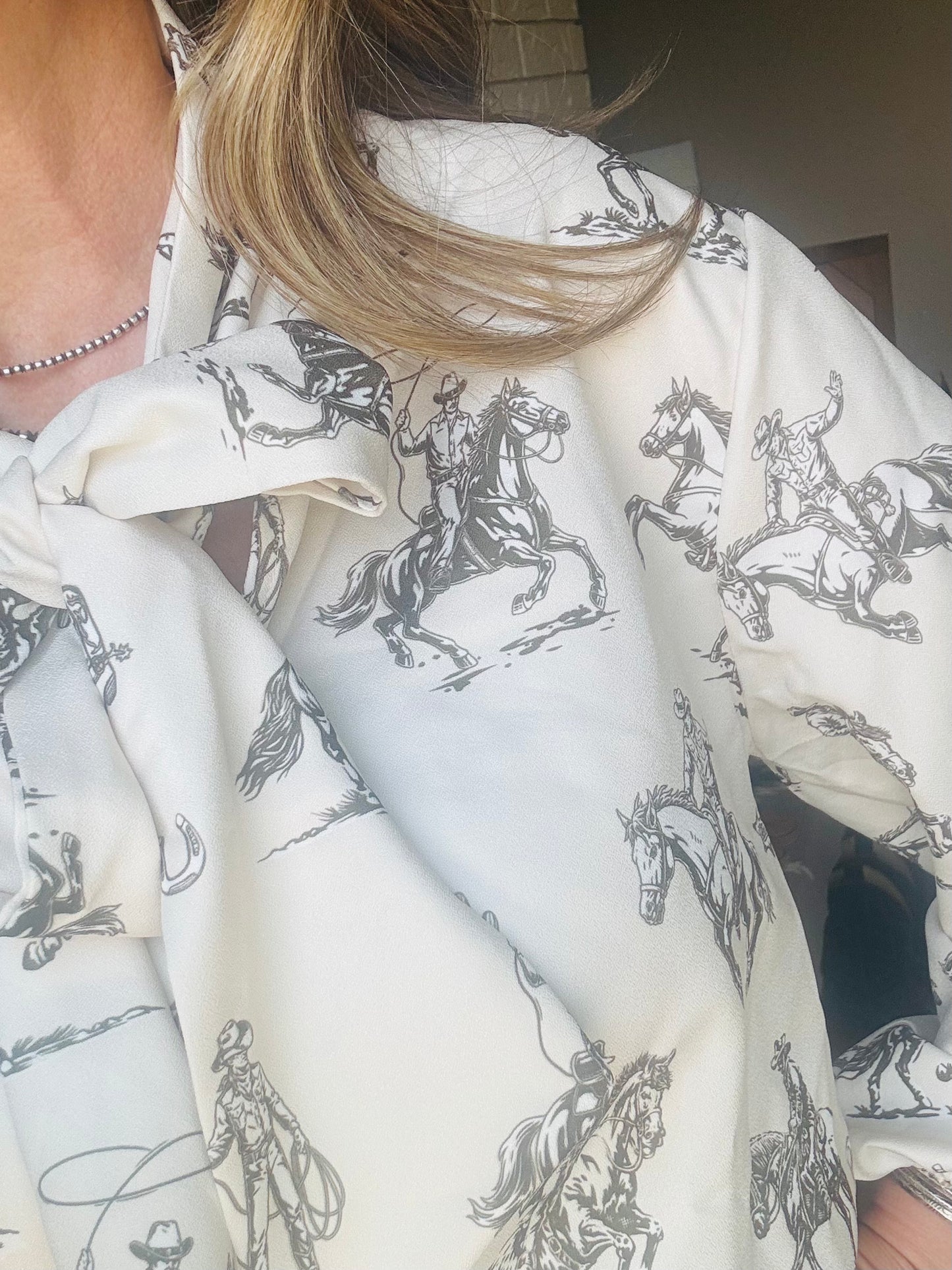 Western Sheriff Cowboy Print Blouse W/Tie