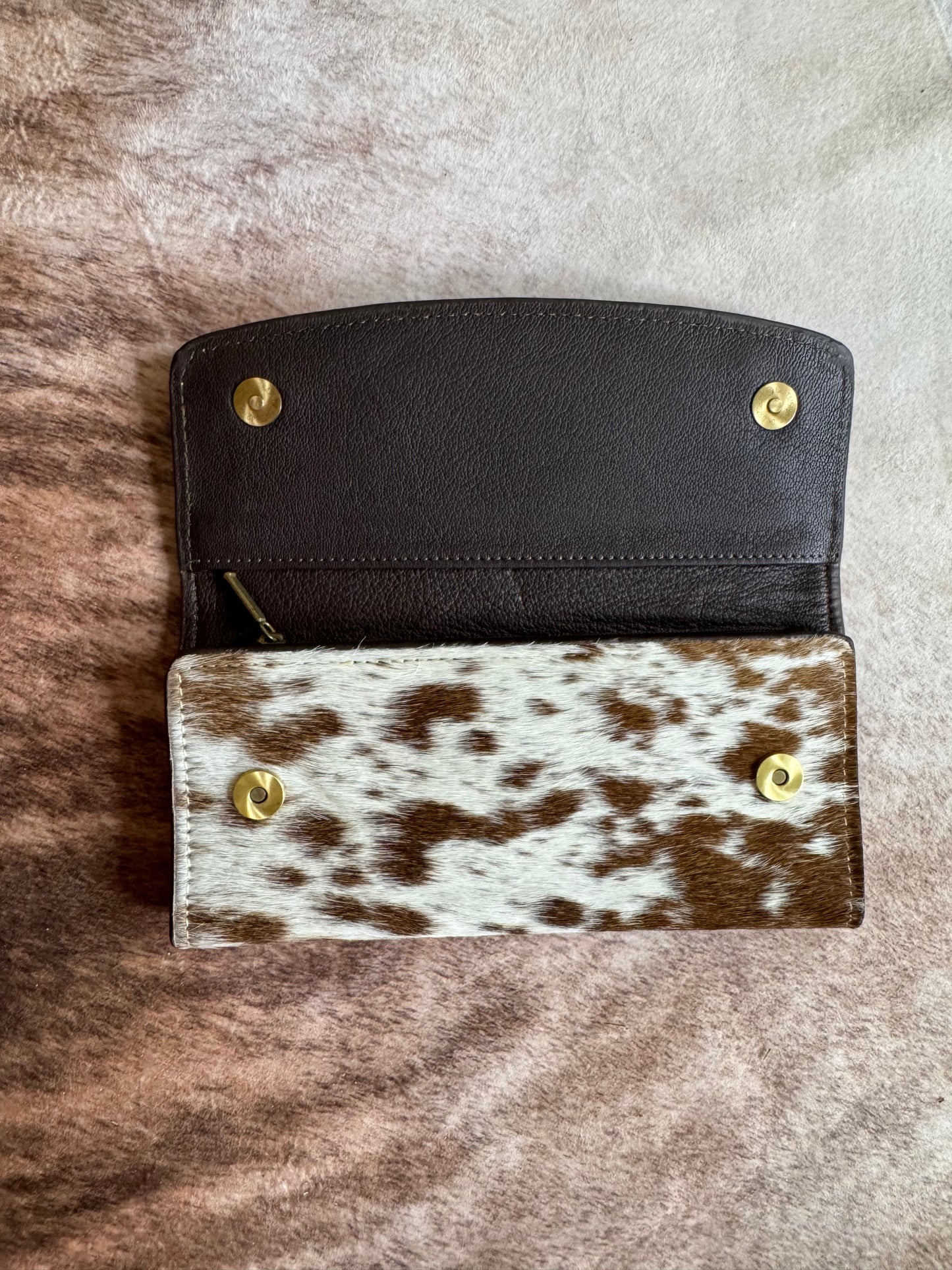 Hand Tooled Leather W/ Brown Hair on Hide Wallet/Clutch