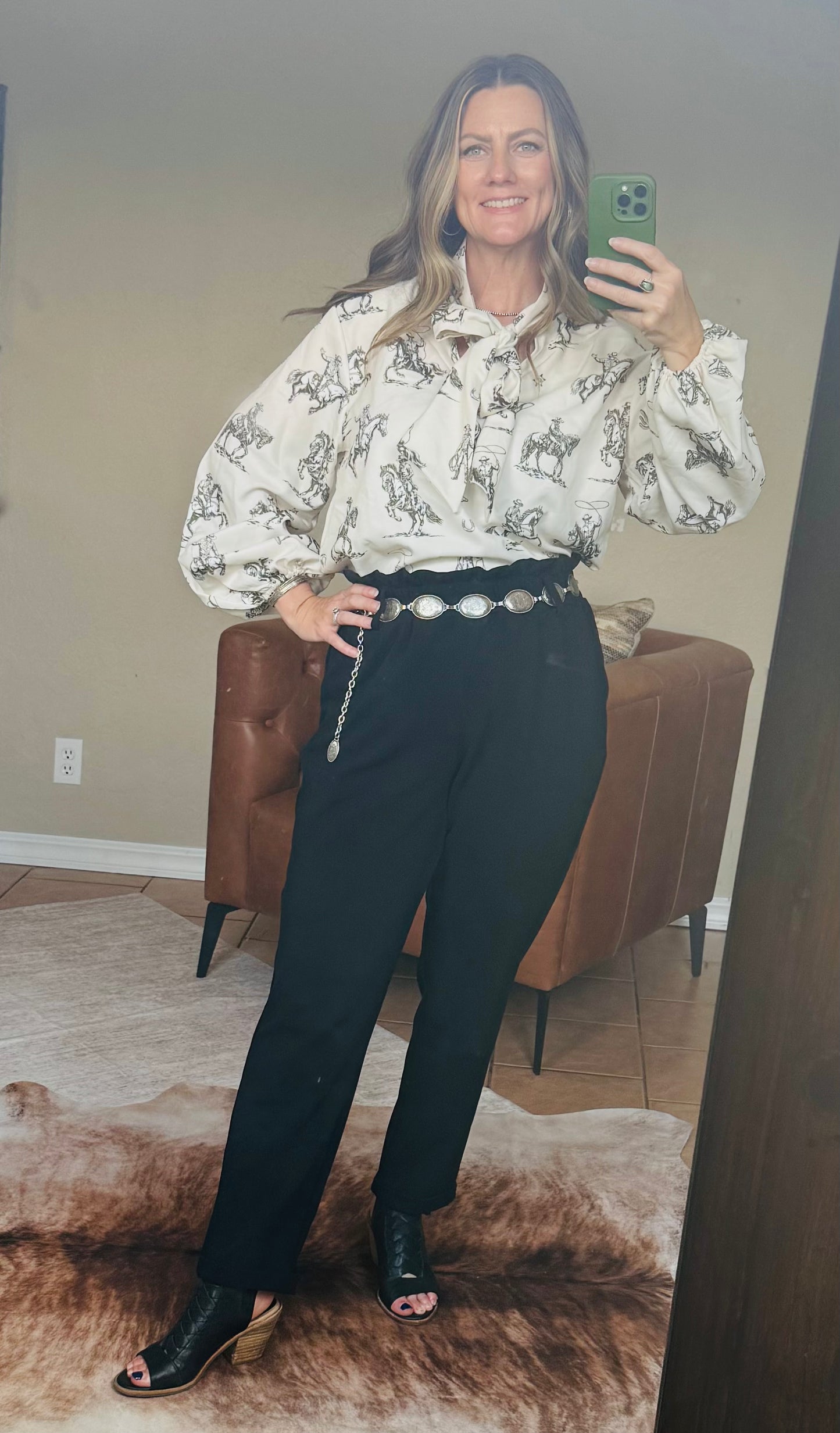 Western Sheriff Cowboy Print Blouse W/Tie