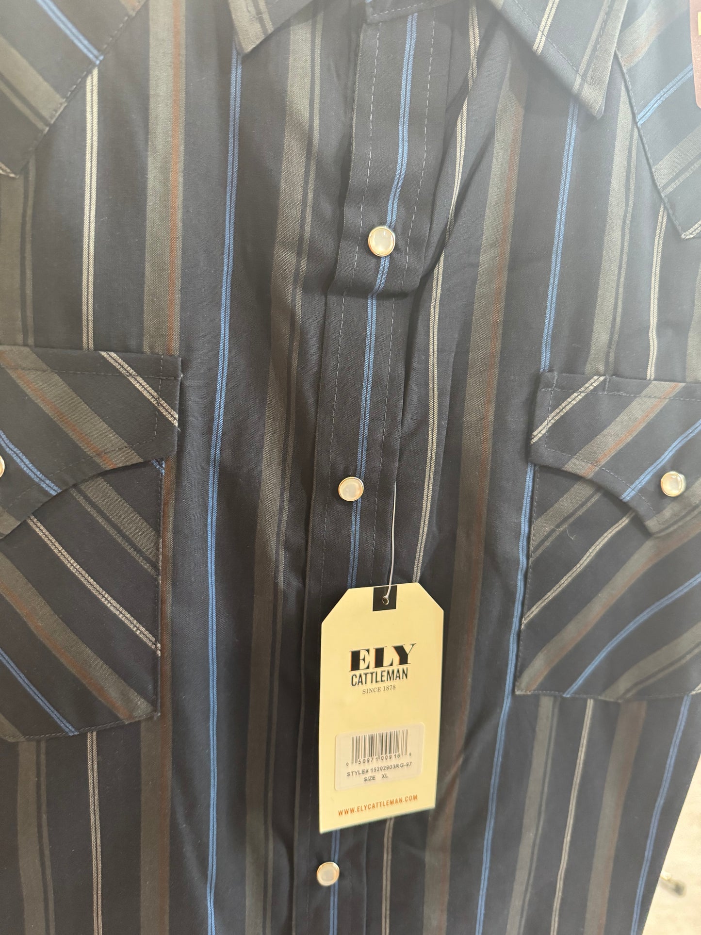 MENS L/S STRIPE BY ELY CATTLEMAN NAVY BLUE~GRAY