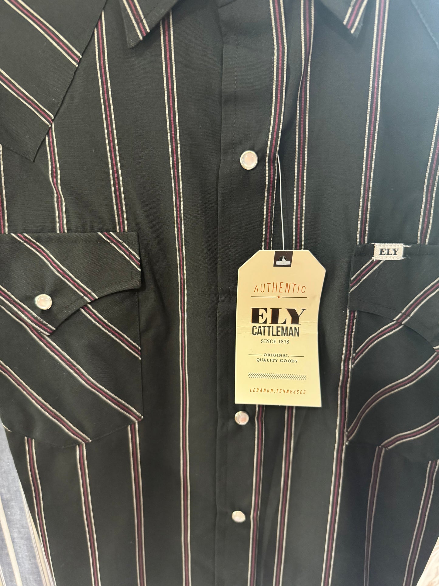 MENS L/S STRIPE ELY CATTLEMAN BLACK