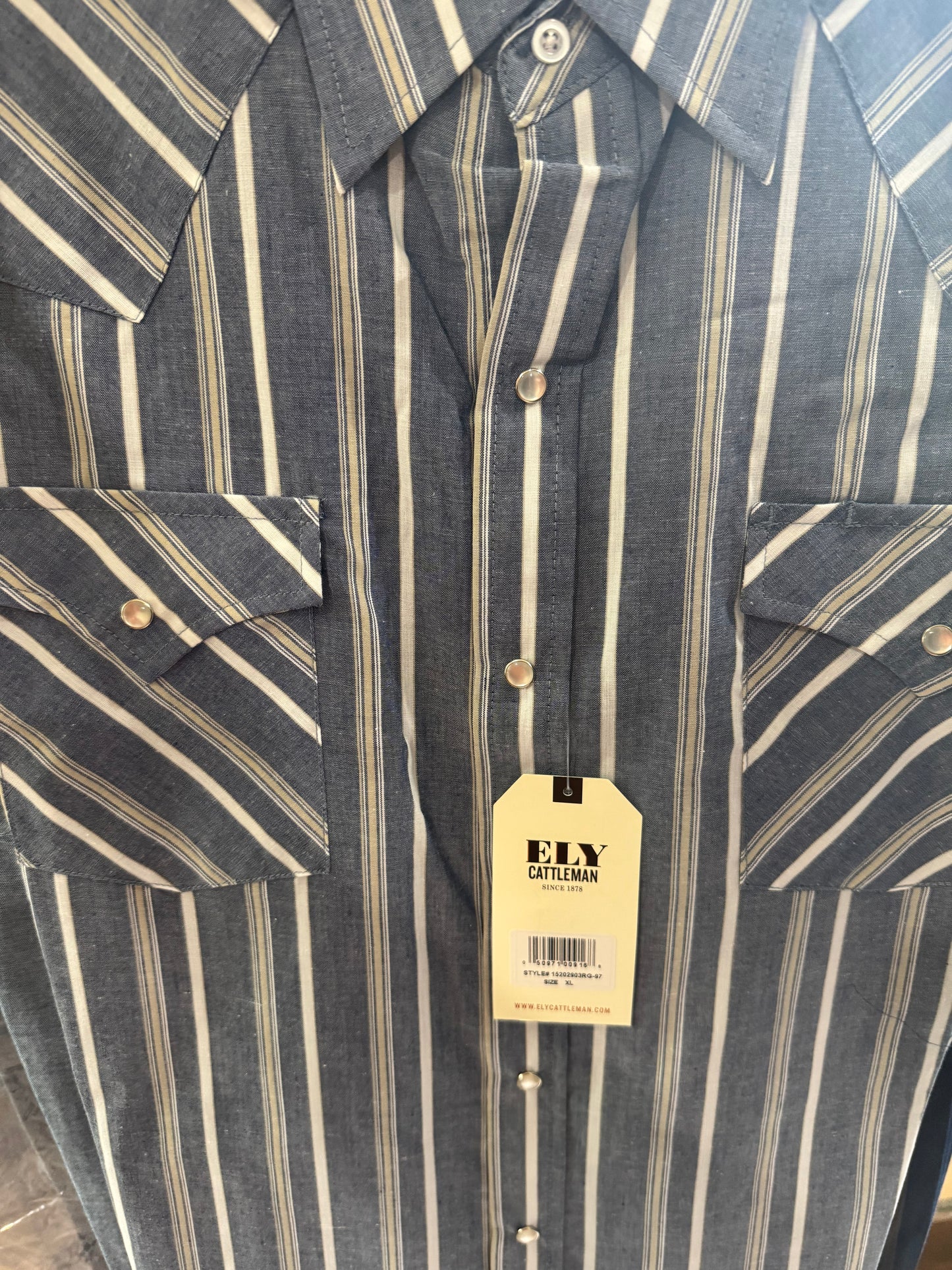 MENS L/S STRIPE ELY CATTLEMAN DENIM BLUE