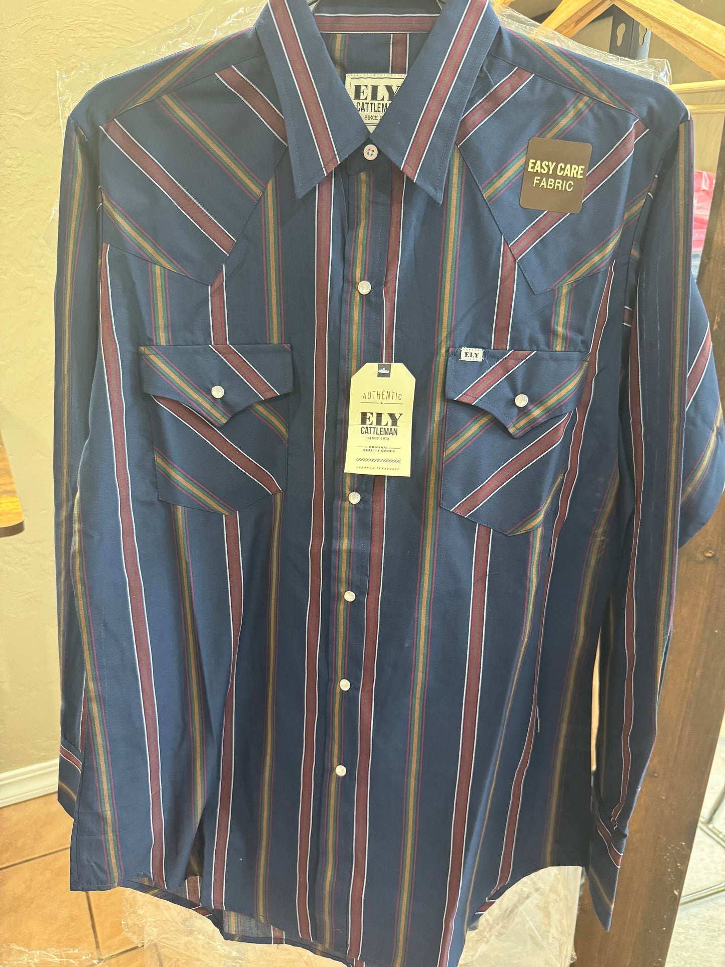MENS L/S STRIPE ELY CATTLEMAN NAVY