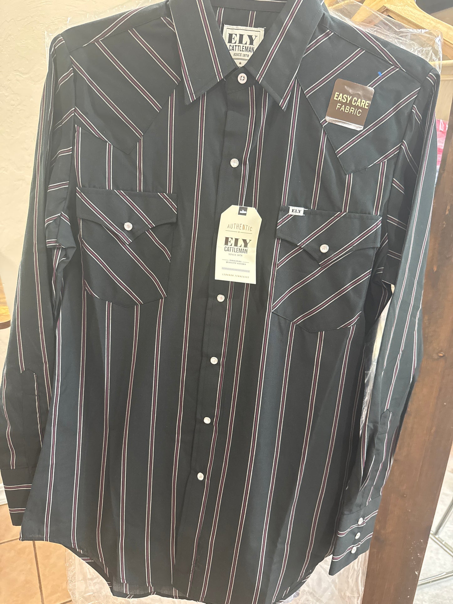 MENS L/S STRIPE ELY CATTLEMAN BLACK