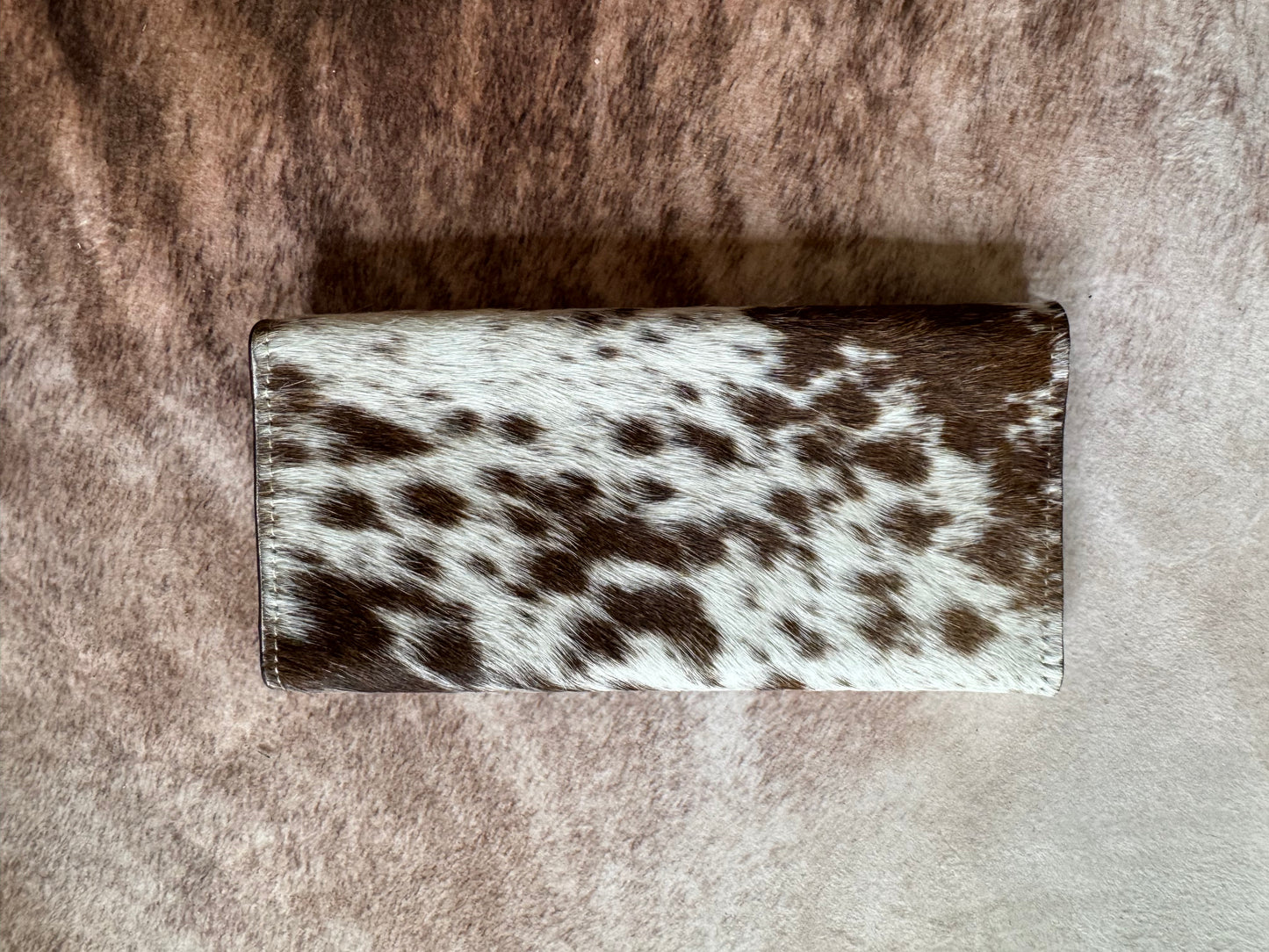 Hand Tooled Leather W/ Brown Hair on Hide Wallet/Clutch