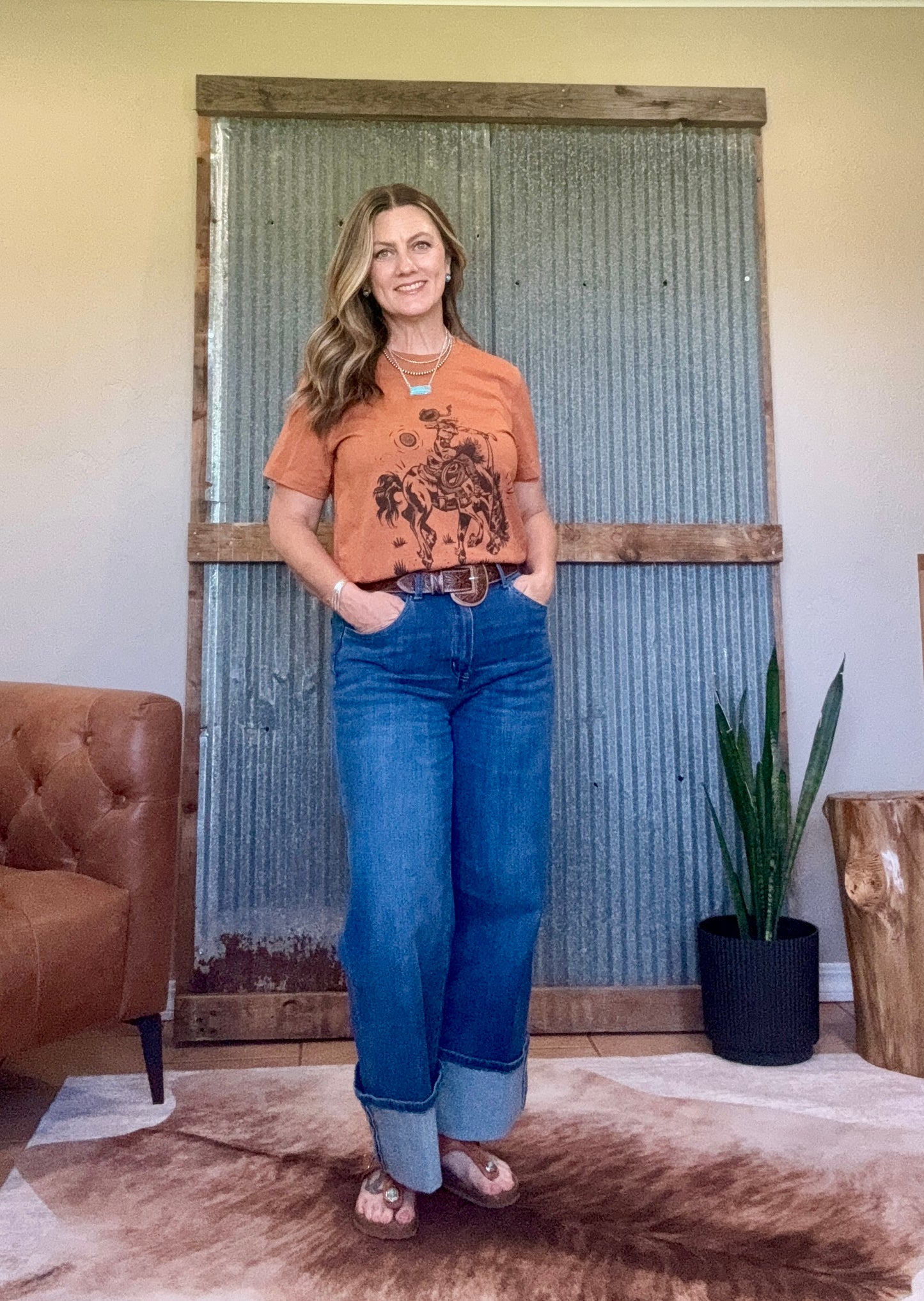 Lone Cowgirl Rider Graphic Tee: Heather Autumn