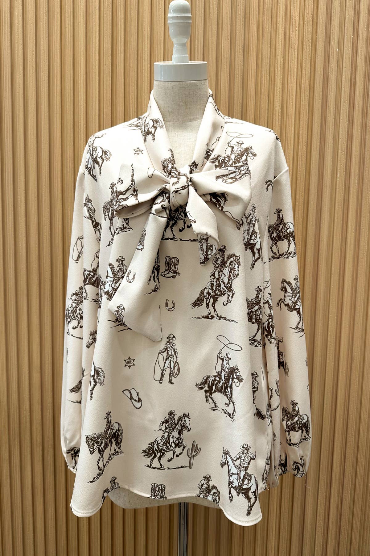 Western Sheriff Cowboy Print Blouse W/Tie
