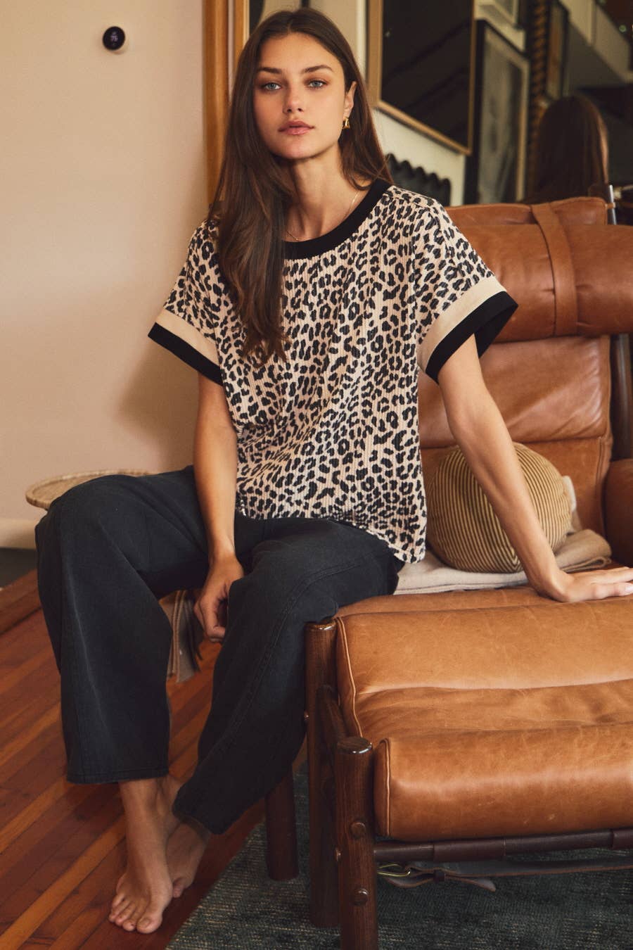 Textured Leopard Printed Knit Top
