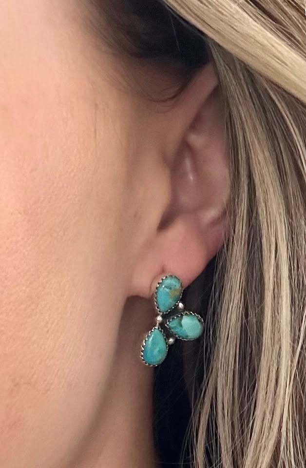 Kingman Turquoise~3 Stone Studs