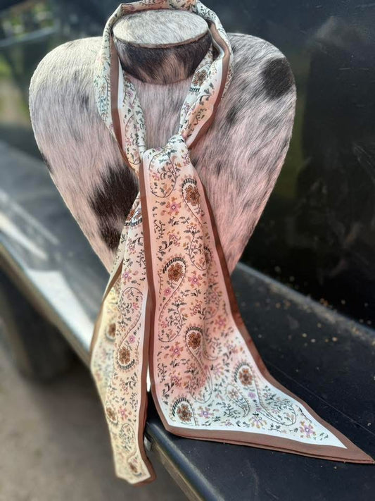 Brown/Cream Flower Paisley Twilly Scarf