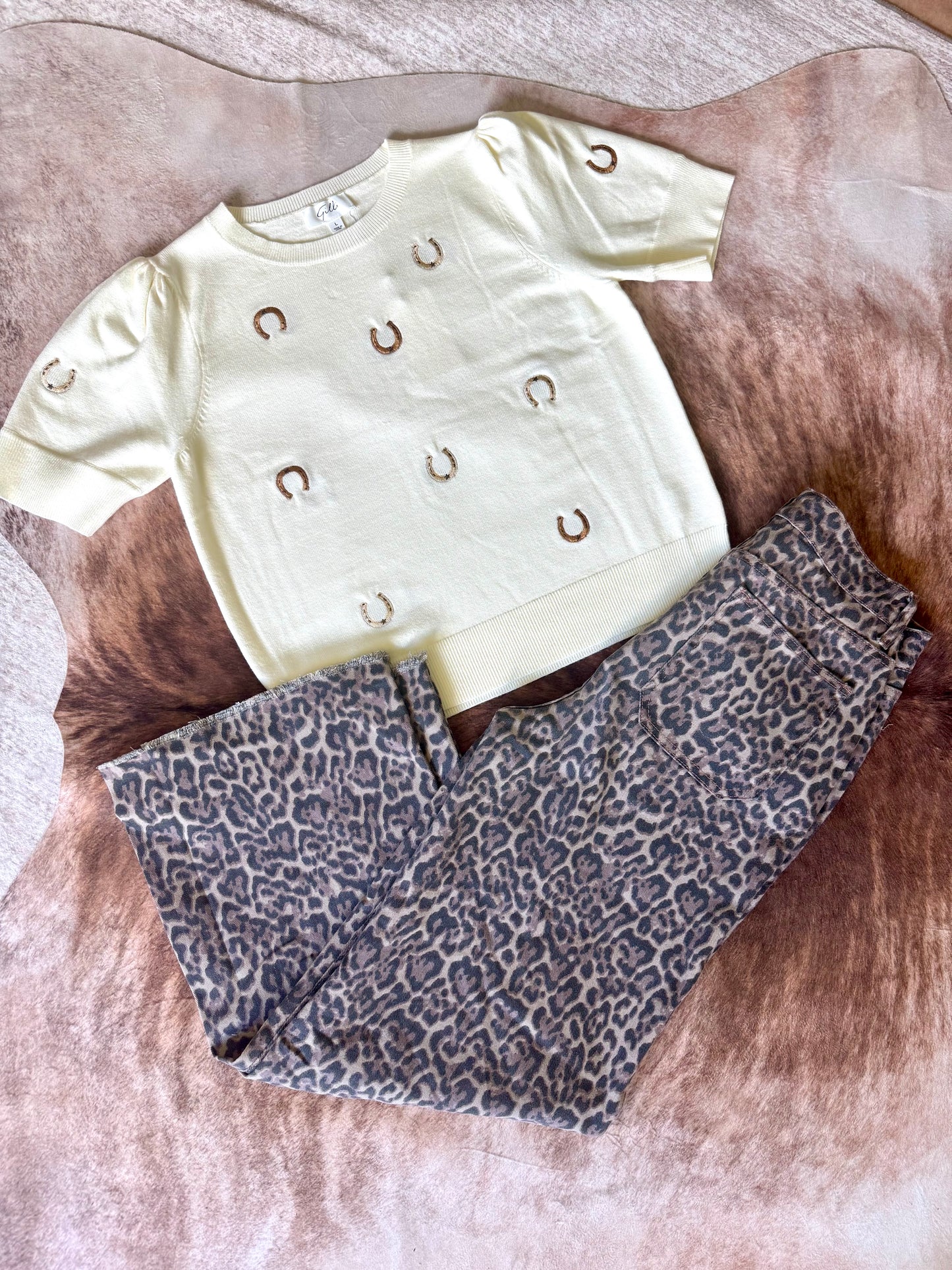 Leopard Frayed Edge Wide Leg High Waist Jeans