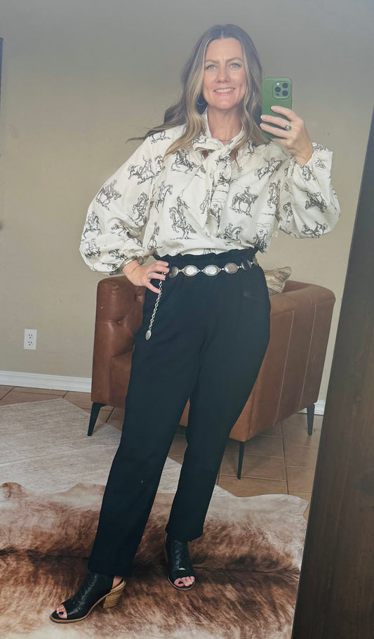 Western Sheriff Cowboy Print Blouse W/Tie