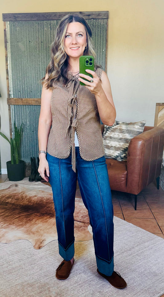 Brown Gingham Tie Vest