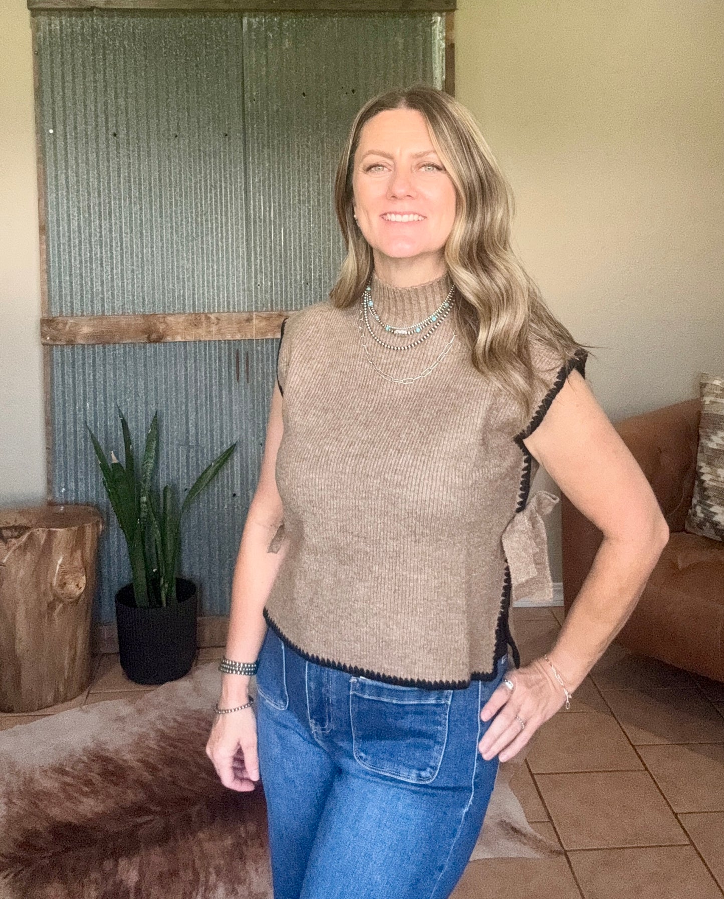 Mock Neck Sweater With Ties