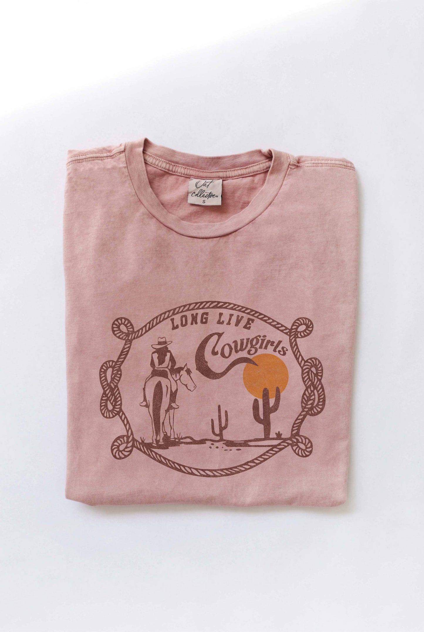LONG LIVE COWGIRLS Mineral Washed Graphic Top in Soft Pink
