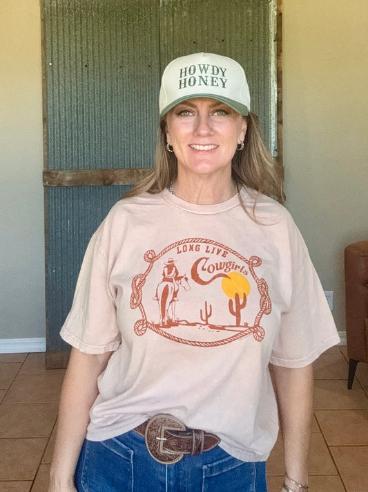 LONG LIVE COWGIRLS Mineral Washed Graphic Top in Soft Pink