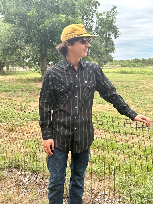MENS L/S STRIPE ELY CATTLEMAN BLACK