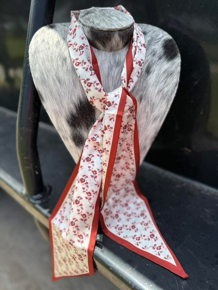 Rust Red Flower Twilly Scarf