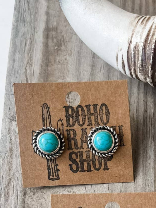 Faux Turquoise Round Stud Earrings