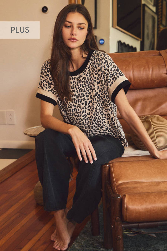 Textured Leopard Printed Knit Top