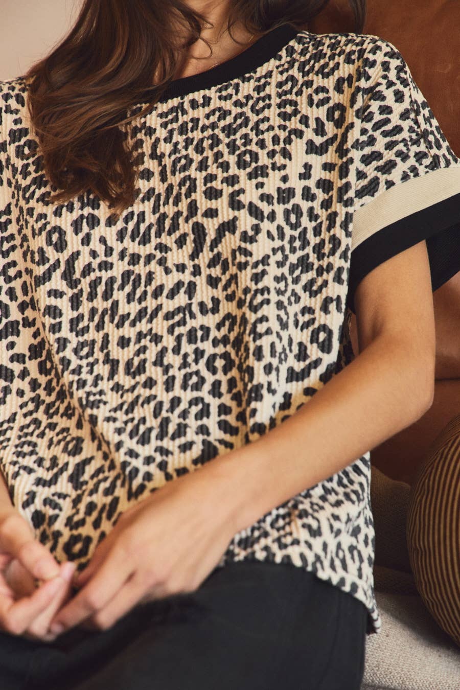 Textured Leopard Printed Knit Top
